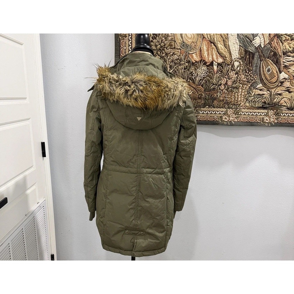 Sam Edelman Jacket Womens Small Green Hooded Parka Coat Faux Fur Trim Puffer - Picture 11 of 14